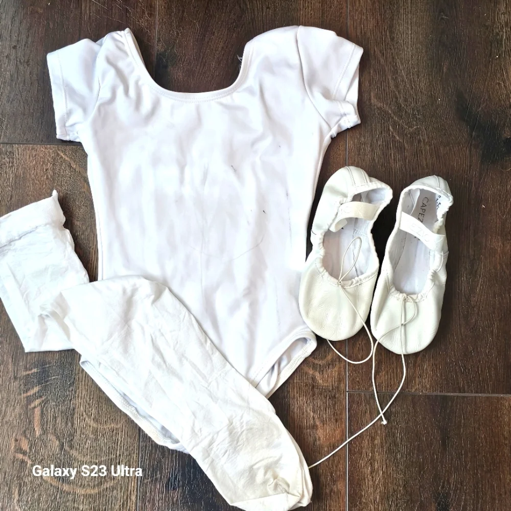 Capezio White Ballet Slippers, Leotard, And Tights